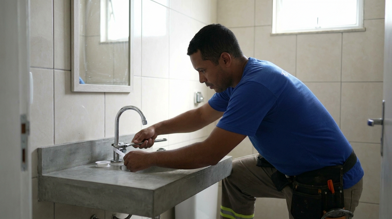 Encanador instalando torneira em Bragança Paulista‑SP